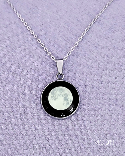 Luna Llena - Cadena de acero quirúrgico o plata 925
