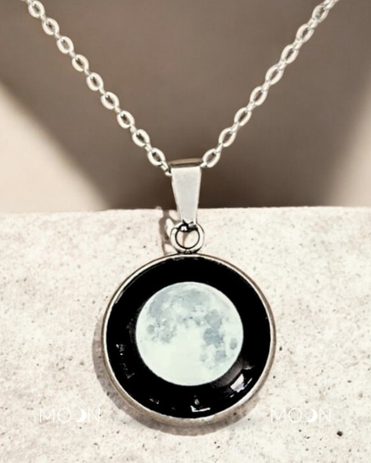 Luna Llena - Cadena de acero quirúrgico o plata 925